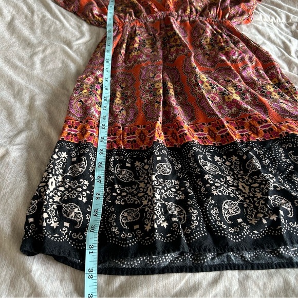 Xhilaration Boho, Festival, Summer, Orange and Black Floral Print Midi Dress - Picture 4 of 5